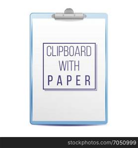 Realistic Clipboard Vector. A4 Size. Top View. Isolated On White Illustration. Clipboard With Paper Vector. Blank Sheet Of Paper. Mock up For Your Design. A4 Size. Isolated Illustration