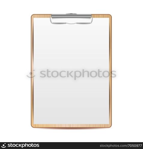 Realistic Clipboard With Paper Vector. Mock up For Your Design. A4 Size. Isolated On White Background Illustration. Realistic Clipboard Vector. A4 Size. Top View. Isolated Illustration