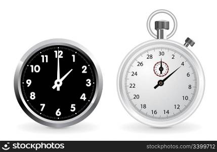 Realistic clock and stopwatch illustration isolated on white background