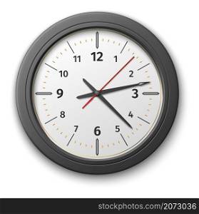 Realistic clock face. Round office wall decoration isolated on white background. Realistic clock face. Round office wall decoration