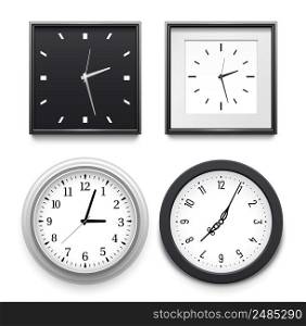 Realistic clock for wall interior, clock face collection. Vector clock dial and watch collection, black classic clockwork, hour time mechanical illustration. Realistic clock for wall interior, clock face collection