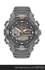 Realistic clock watch sport digital chronograph grey for men design modern on white background vector illustration.