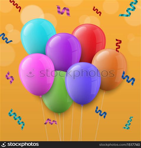 Realistic colorful balloon flying for birthday, party or celebration, vector illustration