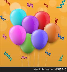 Realistic colorful balloon flying for birthday, party or celebration, vector illustration
