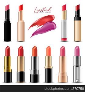 Realistic Colorful Lipstick Collection Set, Vector Illustration