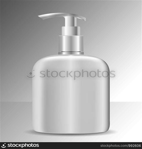 Realistic cosmetic bottle on a white background. Cosmetic package with pump dispenser for cream, soap, foam, shampoo, glue. Mock up for brand template. Vector illustration.. Realistic cosmetic bottle. Cosmetic package Soap