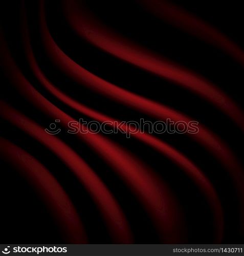 Realistic dark red fabric wave luxury background vector illustration.
