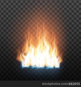 Realistic Decorative Flammable Fire Flame Vector. Animation Heat Overlay Brush, Burning Fire With Glowing Particles Fireball Effect On Transparency Grid Background. 3d Illustration. Realistic Decorative Flammable Fire Flame Vector