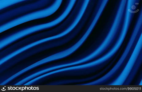 Realistic deep blue silk satin  wrinkled fabric wave luxury background vector illustration.