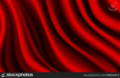 Realistic deep red silk satin  wrinkled fabric wave luxury background vector illustration.