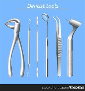 Realistic dentist tools and tooth healthcare equipment set isolated vector illustration. Dentist Tools Set