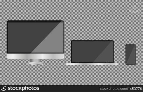 Realistic device vector set on transpatant background.
