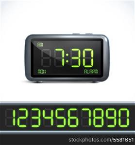 Realistic digital alarm clock with lcd display and numbers vector illustration