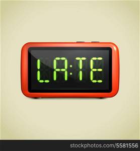 Realistic digital alarm clock with lcd display wake up concept text vector illustration