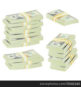 Realistic Dollar Stacks Vector. Banknotes. Dollar Stacks Vector. Money Banknotes. Cash Symbol. Money Bill Isolated Illustration.