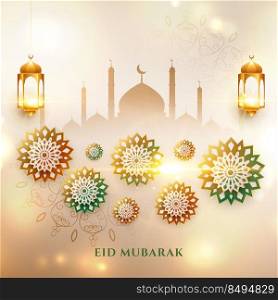 realistic eid mubarak holy islamic festival wishes greeting design