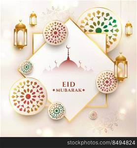 realistic eid mubarak wishes greeting with islamic decorations