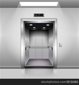 Realistic Empty Modern Elevator with Open Door