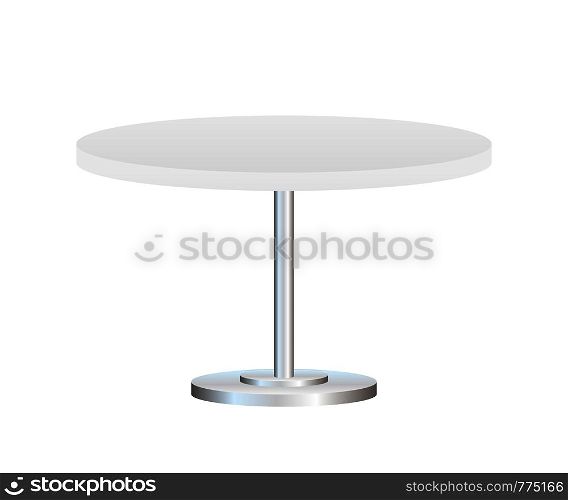 Realistic empty round table with metal stand isolated on white background. Vector illustration.. Realistic empty round table with metal stand isolated on white background. Vector stock illustration.
