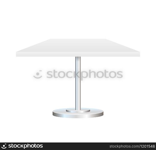 Realistic empty round table with metal stand isolated on white background. Vector stock illustration. Realistic empty round table with metal stand isolated on white background. Vector stock illustration.