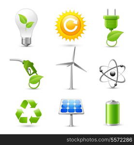 Realistic energy and ecology icons set with fossil gas solar panel and windmill decorative elements isolated vector illustration