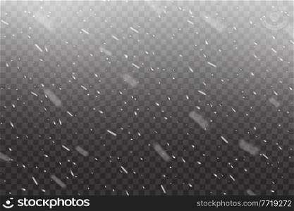 Realistic falling snow, winter Christmas snowfall or snowstorm on transparent vector background. Snowfall of white snowflakes and falling snow flakes in storm overlay effect, Xmas or new year cold sky. Realistic falling snow, winter, Christmas snowfall