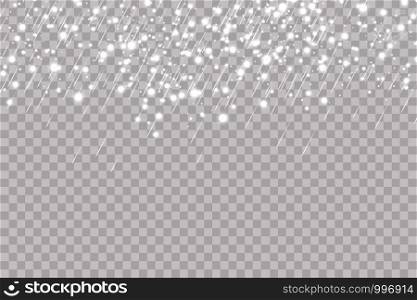 Realistic falling snowflakes. Isolated on transparent background. Vector illustration.. Realistic falling snowflakes and rain. Isolated on transparent background. Vector illustration
