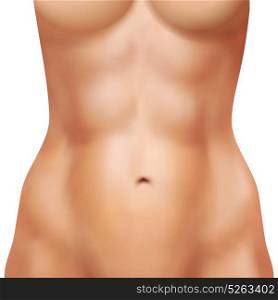 Realistic Female Body With Athletic Abs. Realistic naked tanned female body with athletic abs on white background 3d design vector illustration