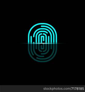 Realistic Fingerprint scanner in flat style. Identification system. Black background. Esp10. Realistic Fingerprint scanner in flat style. Identification system. Black background