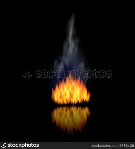 Realistic Fire Flame with Smoke on Black Background. Illustration Realistic Fire Flame with Smoke on Black Background - Vector