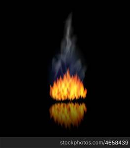 Realistic Fire Flame with Smoke on Black Background. Illustration Realistic Fire Flame with Smoke on Black Background - Vector