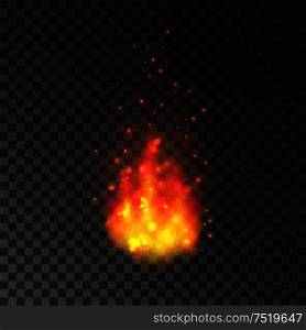 Realistic fire with sparks. Blazing burning flames isolated on transparent background. Burning fire with sparks. Blazing flames