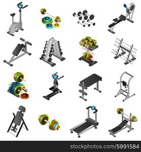 Realistic Fitness Equipment Icons Set. Realistic 3d icons set of different fitness equipments and training apparatus isolated vector illustration