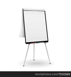 Realistic Flip Chart Vector. Good For Presentation, Seminar. Isolated Illustration. Flip Chart Vector. Office Whiteboard For Business Training. Isolated Illustration