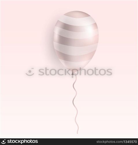 Realistic flying rose gold helium balloon. Birthday party ballon isolated on soft pink background. Premium quality vector illustration.