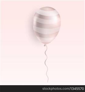 Realistic flying rose gold helium balloon. Birthday party ballon isolated on soft pink background. Premium quality vector illustration.