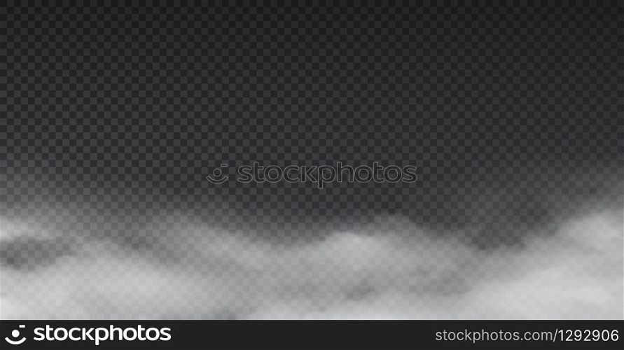 Realistic fog. Atmosphere mist effect and smoke clouds frame isolated on transparent background. Vector dust and soil powder environment, abstract cloud texture. Realistic fog. Atmosphere mist effect and smoke clouds frame isolated on transparent background. Vector dust and soil powder background