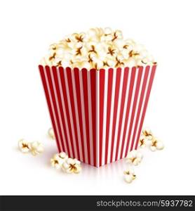 Realistic four squared paper bucket full of popcorn vector illustration. Realistic Popcorn Bucket