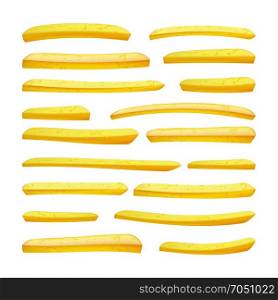 Realistic French Fries Vector. Tasty Fast Food Potato Icons. Classic American Stick Breakfast. Design Element. Isolated On White Background Illustration. Realistic French Fries Set Vector. Classic American Fast Food Potato Stick. Design Element. Isolated On White Illustration