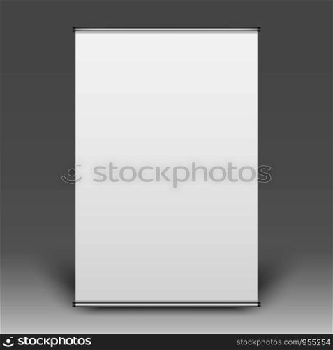 Realistic front view of empty flipchart on grey background, vector illustration