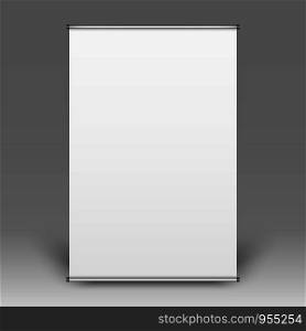 Realistic front view of empty flipchart on grey background, vector illustration