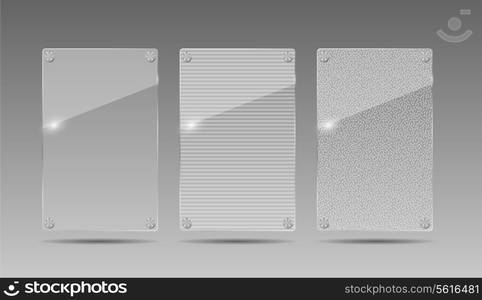 Realistic Glass Frames on Gray Background. Vector Illustration.