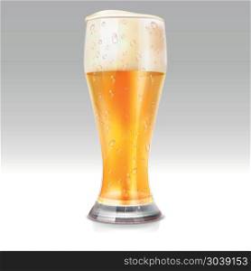 Realistic glass with light beer vector illustration. Realistic beer glass with light beer. Alcohol beverage in mug. Vector illustration