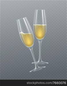 Realistic glasses of champagne isolated on a transparent background. Vector illustration EPS10. Realistic glasses of champagne isolated on a transparent background. Vector illustration