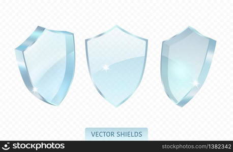 Realistic glossy guard shield isolated on transparent background. Premium vector illustration.