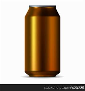 Realistic gold aluminum can isolated on a white background. Realistic gold aluminum can