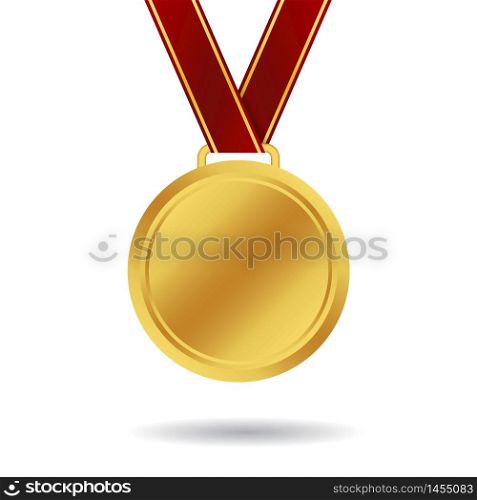 Realistic gold medal mockup. Awarding of the winner with a gold medal with a ribbon on isolated background. Template of gold medal of champion. vector illustration eps10. Realistic gold medal mockup. Awarding of the winner with a gold medal with a ribbon on isolated background. Template of gold medal of champion. vector eps10