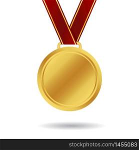 Realistic gold medal mockup. Awarding of the winner with a gold medal with a ribbon on isolated background. Template of gold medal of champion. vector illustration eps10. Realistic gold medal mockup. Awarding of the winner with a gold medal with a ribbon on isolated background. Template of gold medal of champion. vector eps10