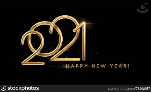 Realistic gold metal inscription 2021. Gold calligraphy New Year lettering on the black background. Design element for advertising poster, flyer, postcard. Vector illustration EPS10. Realistic gold metal inscription 2021. Gold calligraphy New Year lettering on the black background. Design element for advertising poster, flyer, postcard. Vector illustration
