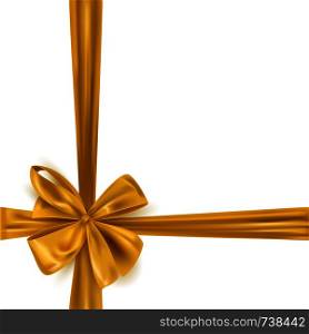 Realistic gold ribbon bow frame background template, vector illustration